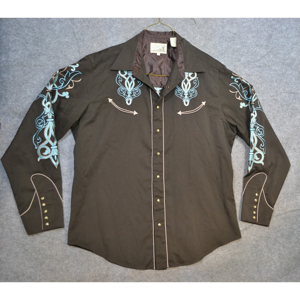 Roper Shirt Mens XL Brown Western Embroidered Snap Long Sleeve Lined Cowboy